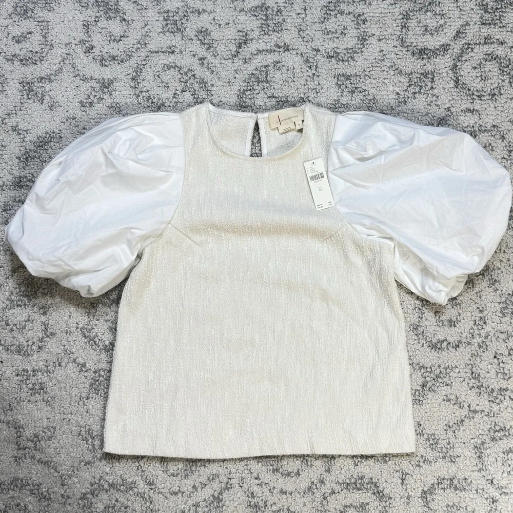 By Anthropologie Puff-Sleeve Blouse White‎ Cream Size XS Womens Top